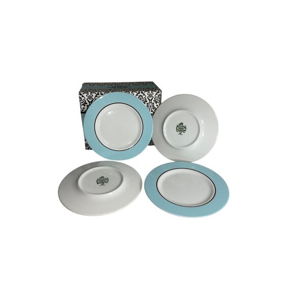 Set Of 4 Pagnossin Treviso 8” Egg Blue & White Ironstone Plates Made In Italy Di - Picture 6 of 7